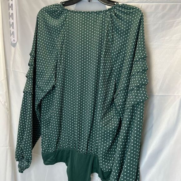 NWT Draper James bodysuit blouse XL green polka dot - Picture 9 of 11